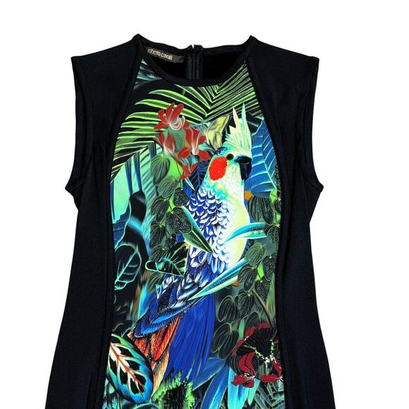 Roberto Cavalli Black Tropical Printed Sleeveless Sheath Dress Size 6 - Picture 8 of 11